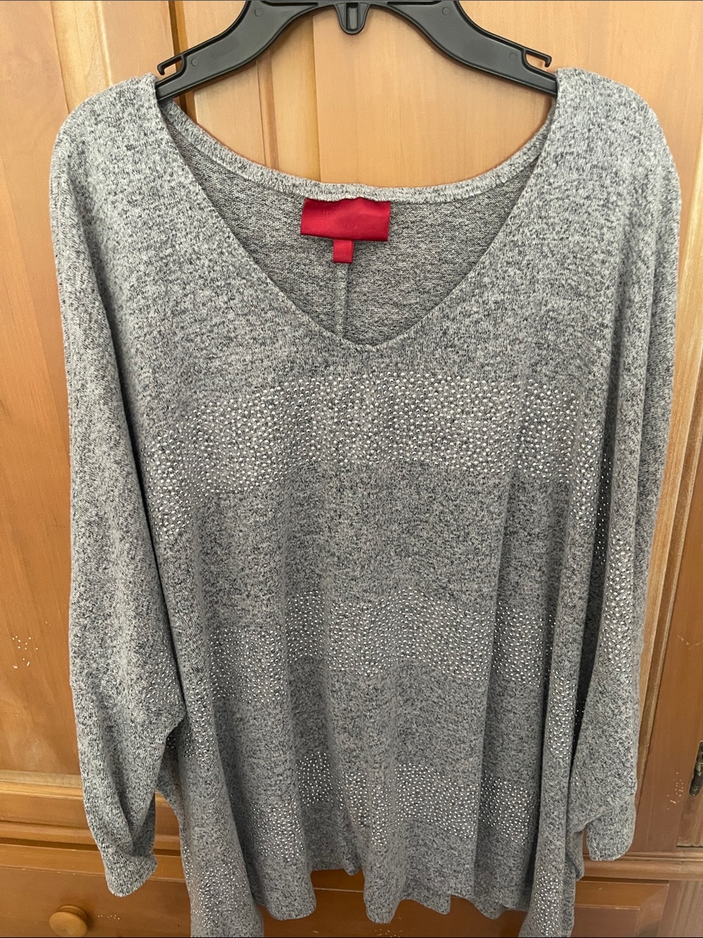 Jennifer Lopez Gray V-Neck Sweater with Sparkle Detail